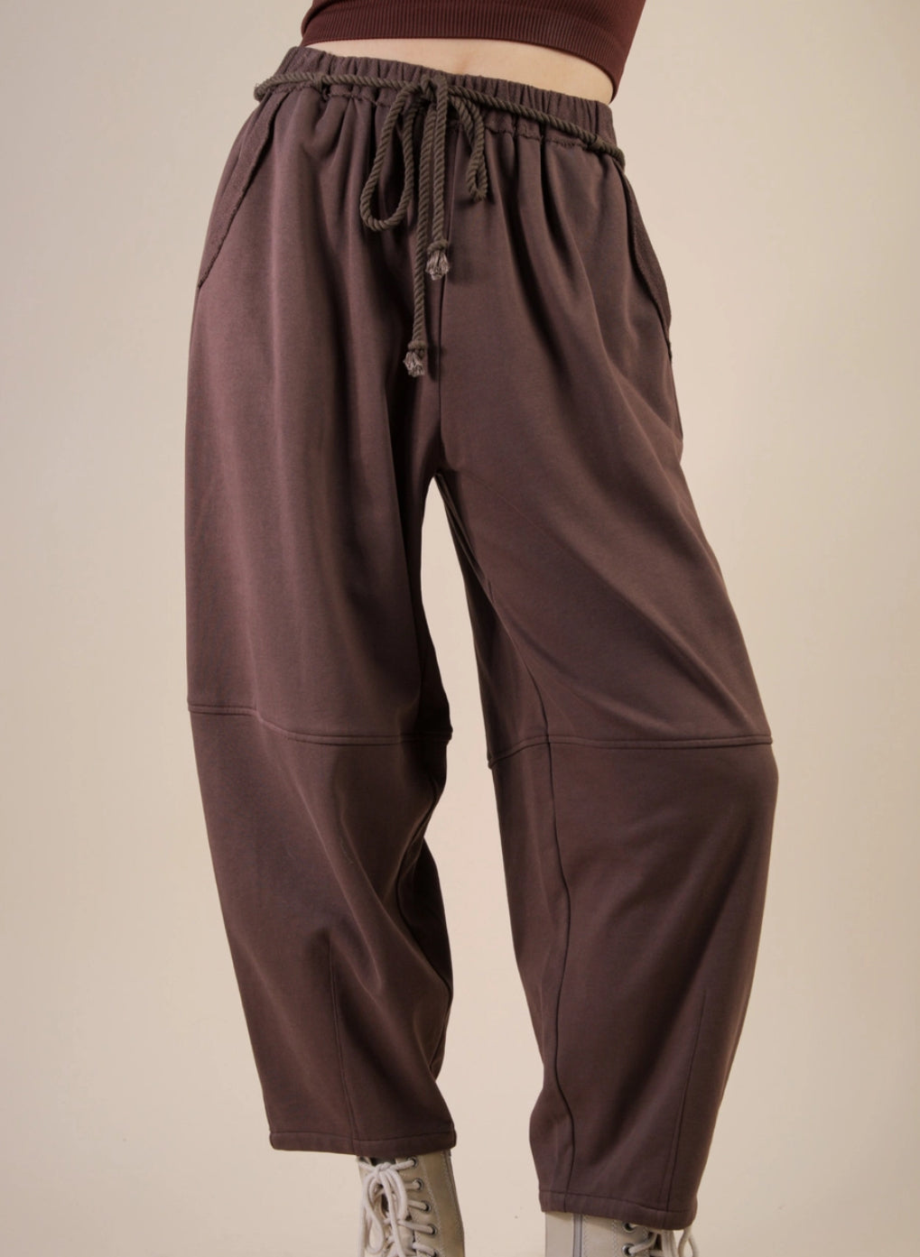 Braid Waist Loose Fit Barrel Sweat Pants