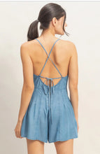 Load image into Gallery viewer, Rebellion Tie Back Denim Shorts Romper
