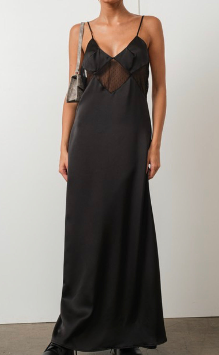 Taya Lace Panel Satin Maxi Slip Dress