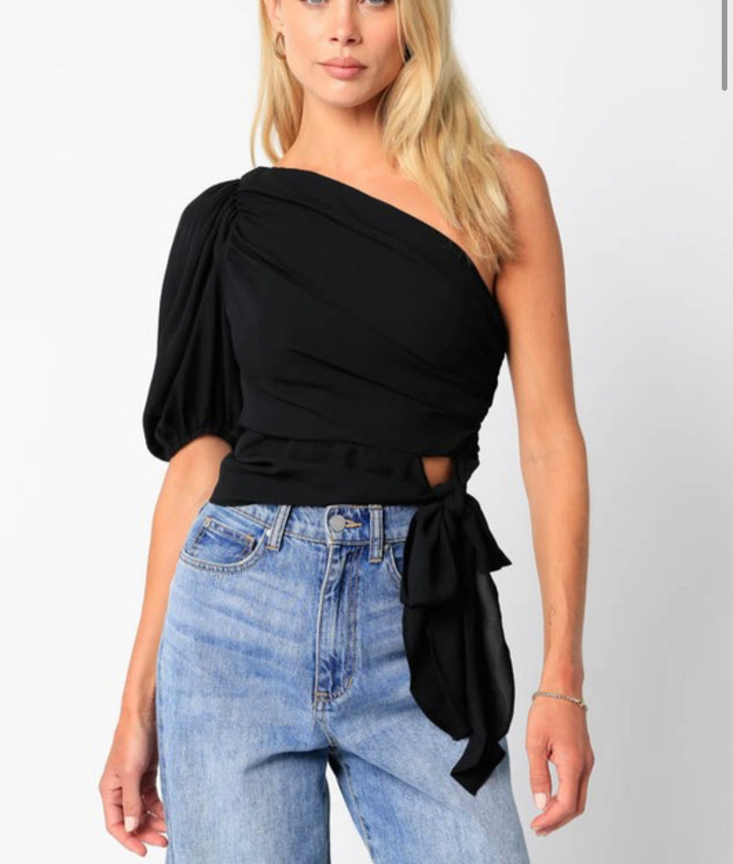 Gina One Sleeve Side Tie Crop