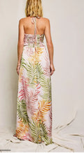 Load image into Gallery viewer, Pink Palms Halter Satin Maxi
