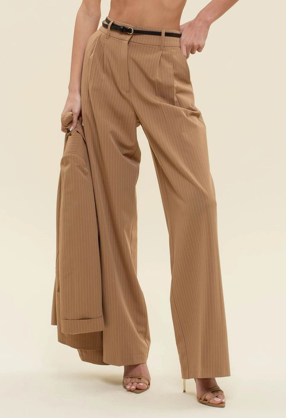 Pinstripe Wide Peg Pleated Pants