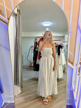 Load image into Gallery viewer, Coastal Chic Stripe Strapless Midi Dress
