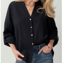 Load image into Gallery viewer, DANIELLE COTTON V NECK BUTTON UP SHIRT AVAILABLE IN 2 COLORS BOGO free
