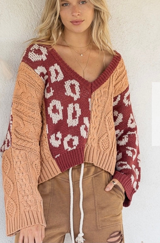 In The Wild V Neck Crop High Low Sweater BOGO Free