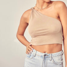 Load image into Gallery viewer, KNOT TODAY ONE SHOULDER CROP TOP BOGO free
