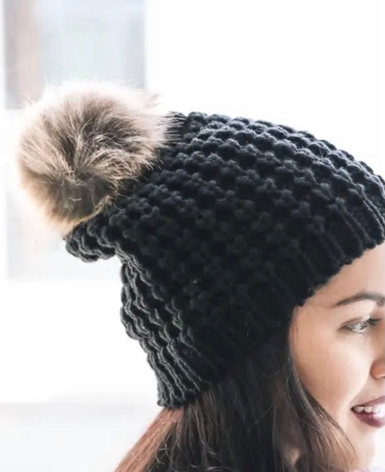 TEXTURED POM BEANIE HAT BOGO Free