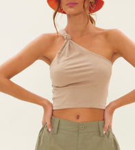 Load image into Gallery viewer, KNOT TODAY ONE SHOULDER CROP TOP BOGO free
